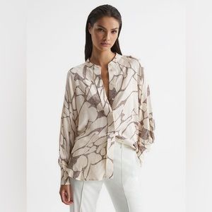 Reiss Cream and Brown Patterned Blouse